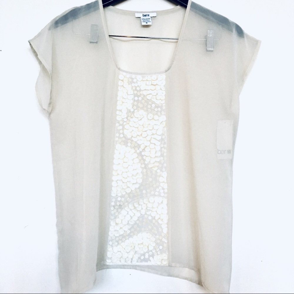 Bar III sheer sequin panel blouse